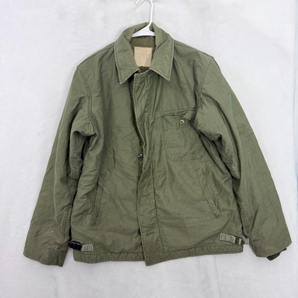 US Navy A2 Deck Jacket Mens M Green Full Zip Bomber Military